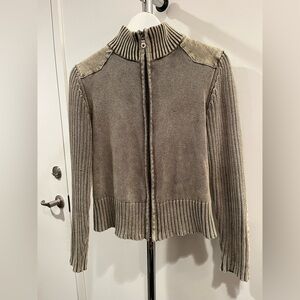 Green Knit Zip-Up Sweater